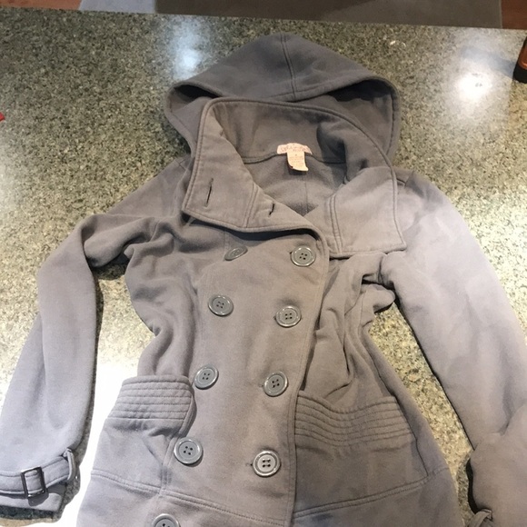 Cute grey double button hooded coat - Glimmer M - Picture 7 of 7